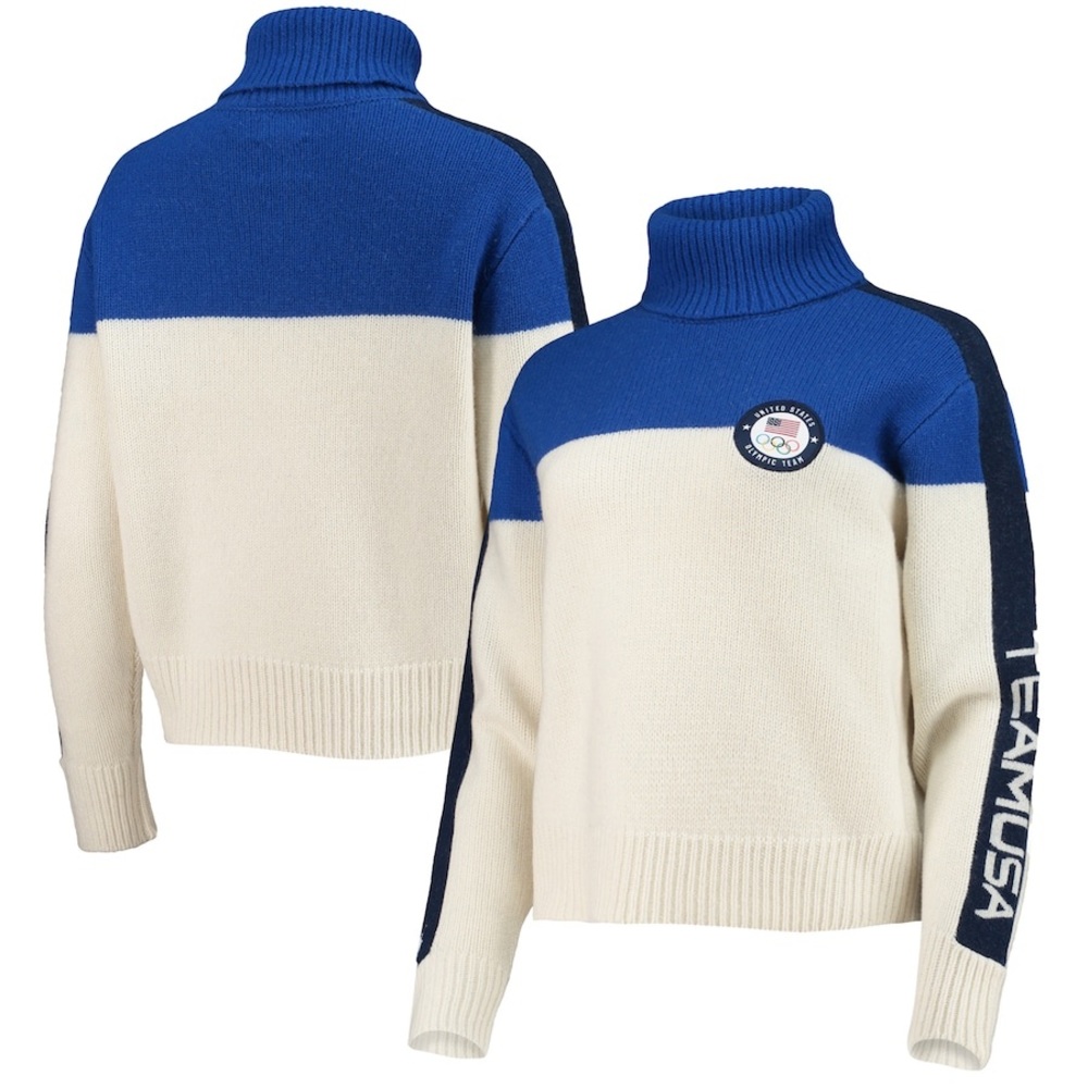 Team USA Villagewear Merino Wool Colorblock Turtleneck Pullover Sweater